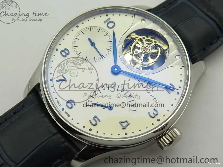 MIROTIME 0207 Portuguese Tourbillon IW5046 SS ZF Best Edition White Dial Blue Markers on Blue Leather Strap Fashionable 7149